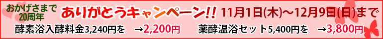 おかげさまで20周年 ありがとうキャンペーン 11月1日(木)〜12月9日(日)まで